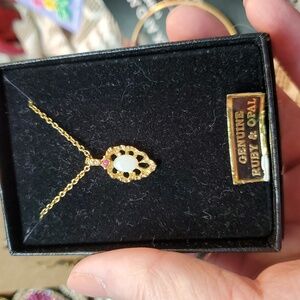 Van Doran Vintage Ruby & Opal Pendant Necklace NIB